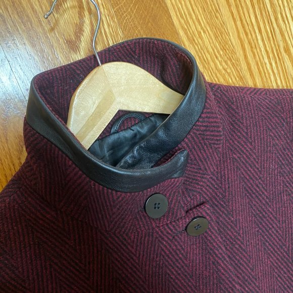 Danier Car Coat, Size 2XS, Burgundy and Black Stripes - Picture 3 of 6